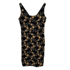 Peggy Jennings | Elegant Black and Gold Floral Sheath Dress | Size 8
